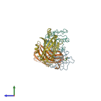 PDB entry 4goj coloured by chain, side view.