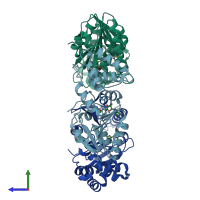 PDB entry 4gol coloured by chain, side view.