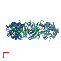 PDB entry 4gom coloured by chain, top view.