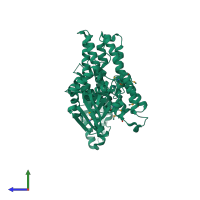 PDB entry 4gou coloured by chain, side view.