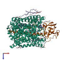 PDB entry 4gp5 coloured by chain, top view.