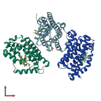 PDB entry 4gpc coloured by chain, front view.