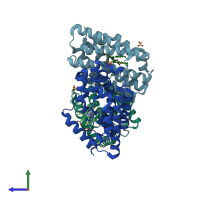 PDB entry 4gpc coloured by chain, side view.