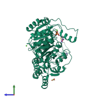 PDB entry 4gpe coloured by chain, side view.