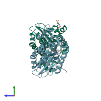 PDB entry 4gpz coloured by chain, side view.