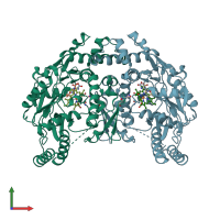 PDB entry 4gqe coloured by chain, front view.