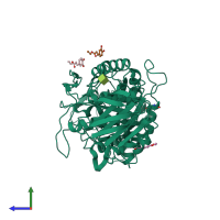 PDB entry 4gqq coloured by chain, side view.