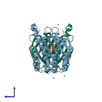 PDB entry 4gqt coloured by chain, side view.