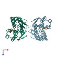 PDB entry 4gqt coloured by chain, top view.