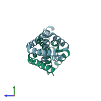 PDB entry 4gr2 coloured by chain, side view.