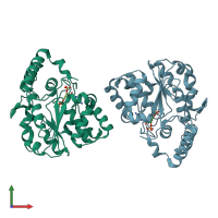 PDB entry 4gra coloured by chain, front view.