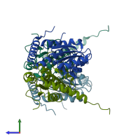 PDB entry 4grd coloured by chain, side view.