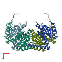 PDB entry 4grd coloured by chain, top view.