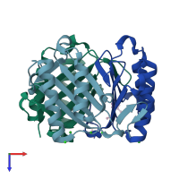PDB entry 4grq coloured by chain, top view.