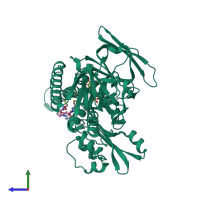 PDB entry 4grt coloured by chain, side view.