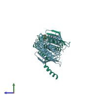 PDB entry 4gs0 coloured by chain, side view.