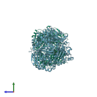 PDB entry 4gs8 coloured by chain, side view.