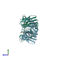 PDB entry 4gsu coloured by chain, side view.