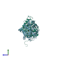PDB entry 4gsv coloured by chain, side view.