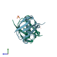 PDB entry 4gsw coloured by chain, side view.