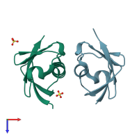 PDB entry 4gsw coloured by chain, top view.