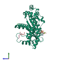 PDB entry 4gt1 coloured by chain, side view.