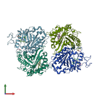 PDB entry 4gt2 coloured by chain, front view.