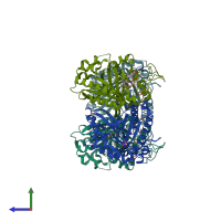 PDB entry 4gt2 coloured by chain, side view.