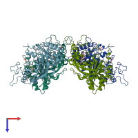 PDB entry 4gt2 coloured by chain, top view.
