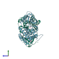 PDB entry 4gt4 coloured by chain, side view.