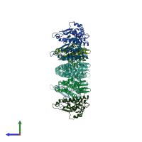 PDB entry 4gtu coloured by chain, side view.