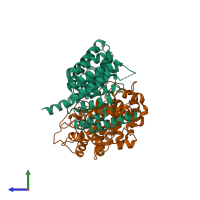 PDB entry 4gtv coloured by chain, side view.
