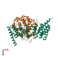 PDB entry 4gtv coloured by chain, top view.