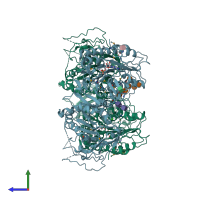 PDB entry 4gtw coloured by chain, side view.
