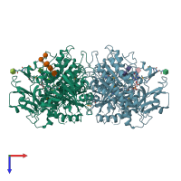 PDB entry 4gtw coloured by chain, top view.