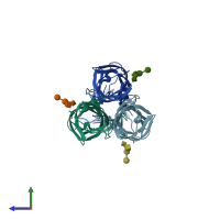 PDB entry 4gu3 coloured by chain, side view.