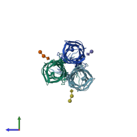 PDB entry 4gu4 coloured by chain, side view.