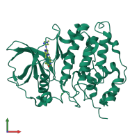 PDB entry 4gub coloured by chain, front view.