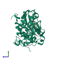 PDB entry 4gub coloured by chain, side view.