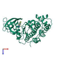 PDB entry 4gub coloured by chain, top view.