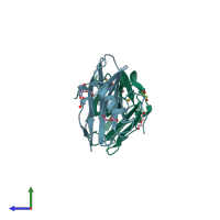 PDB entry 4guc coloured by chain, side view.