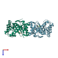 PDB entry 4gug coloured by chain, top view.