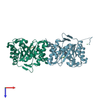 PDB entry 4guh coloured by chain, top view.