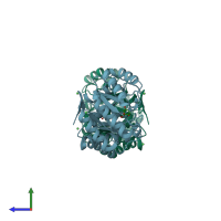 PDB entry 4gui coloured by chain, side view.