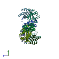 PDB entry 4gum coloured by chain, side view.