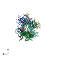 PDB entry 4guo coloured by chain, side view.