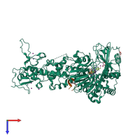 PDB entry 4gus coloured by chain, top view.