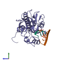 PDB entry 4gv3 coloured by chain, side view.