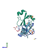 PDB entry 4gv5 coloured by chain, side view.