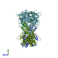 PDB entry 4gv7 coloured by chain, side view.